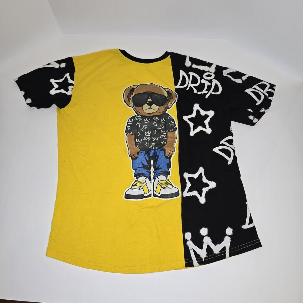 Vibes T Shirt Yellow Black Short Sleeve Graphic Bear Hip Hop size XL